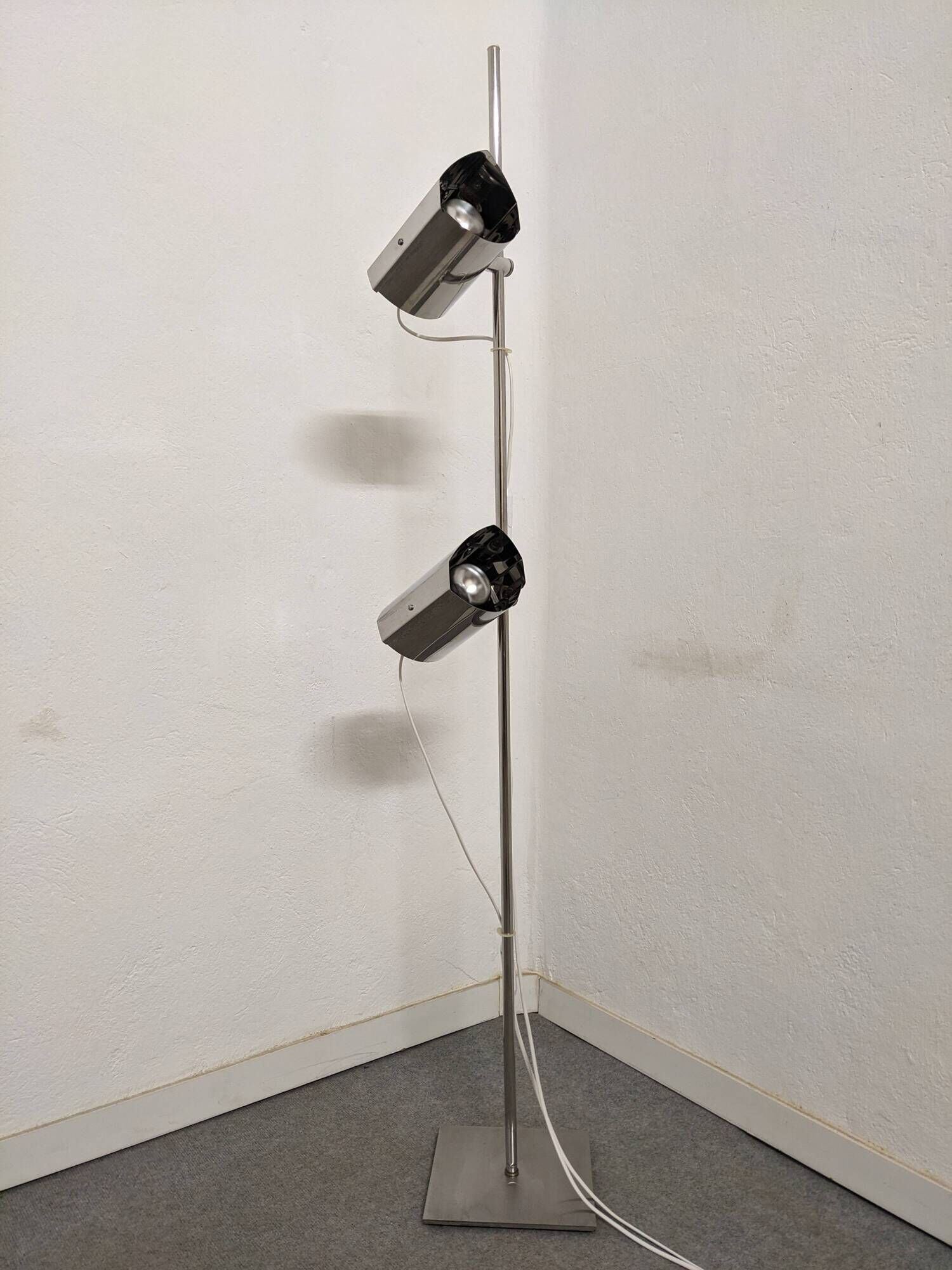 Space Age floor lamp with 2 chrome metal spotlights from the 60s/70s