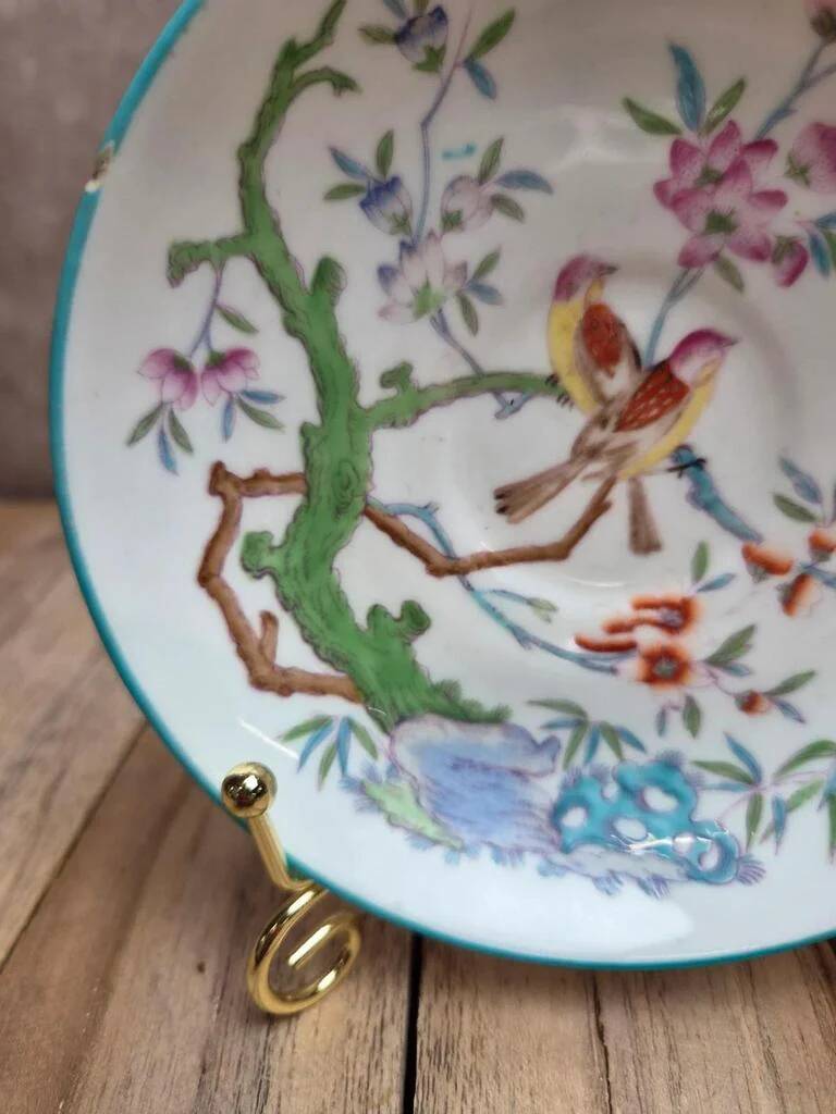 Antique Minton English Porcelain saucer – bird and flowering branch design – Chinese style
