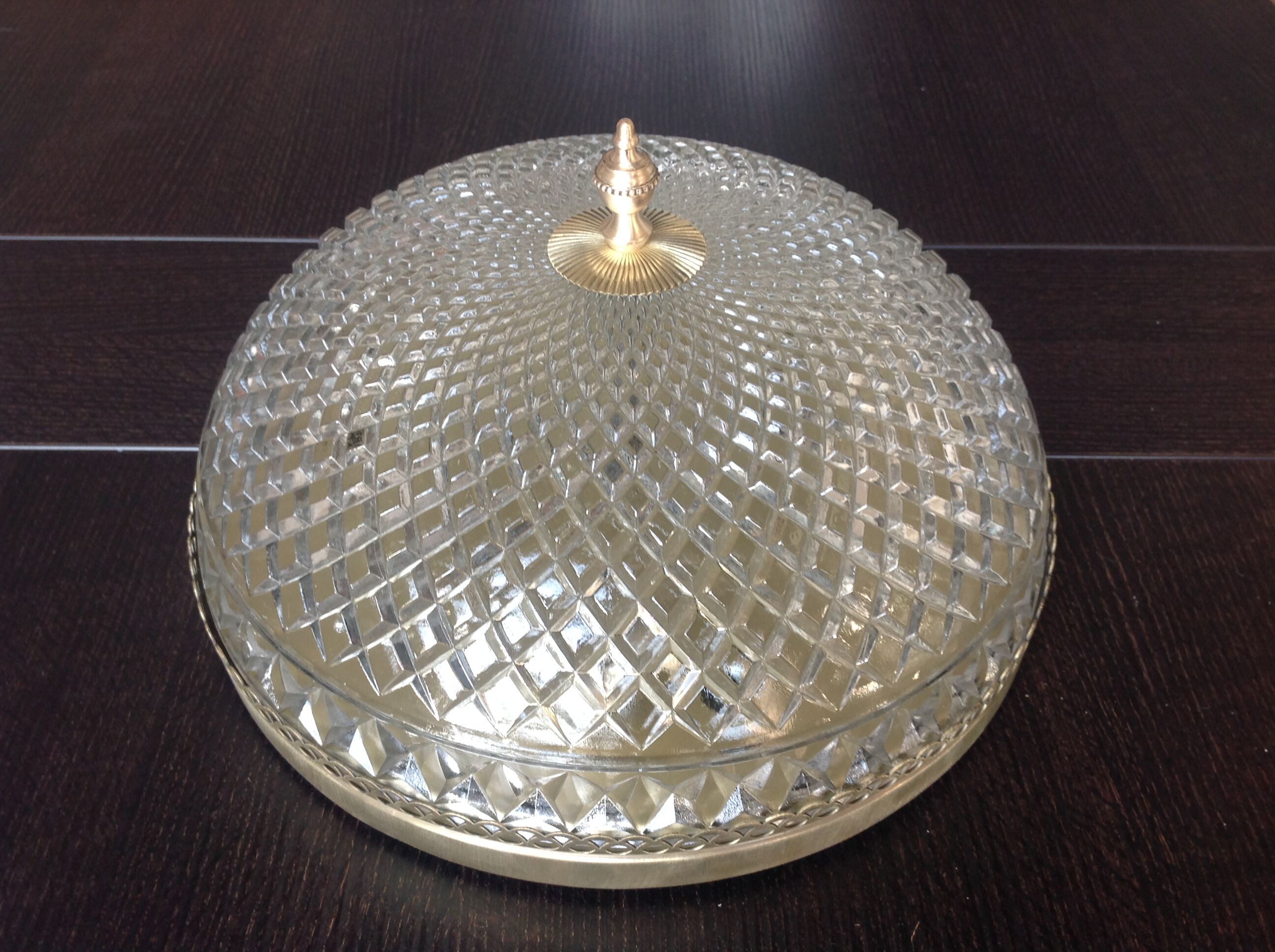 Round ceiling lamp in structured glass art deco style 30s-40s