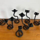 7 wrought iron candle holders in brutalist chain style