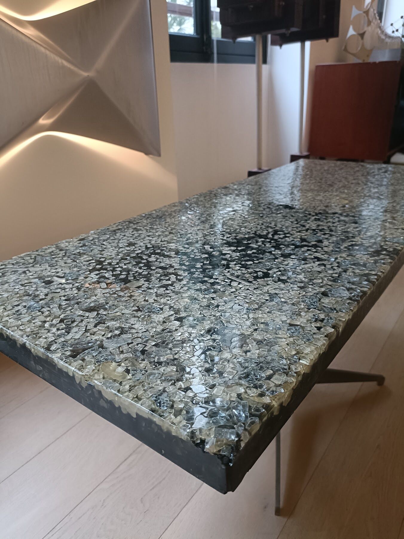 Coffee table in fractal stone, steel resin and inclusions Marie Claude de Fouquières 1970s