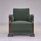 1950s, Danish relax chair, green furniture blend wool fabric, beech wood.