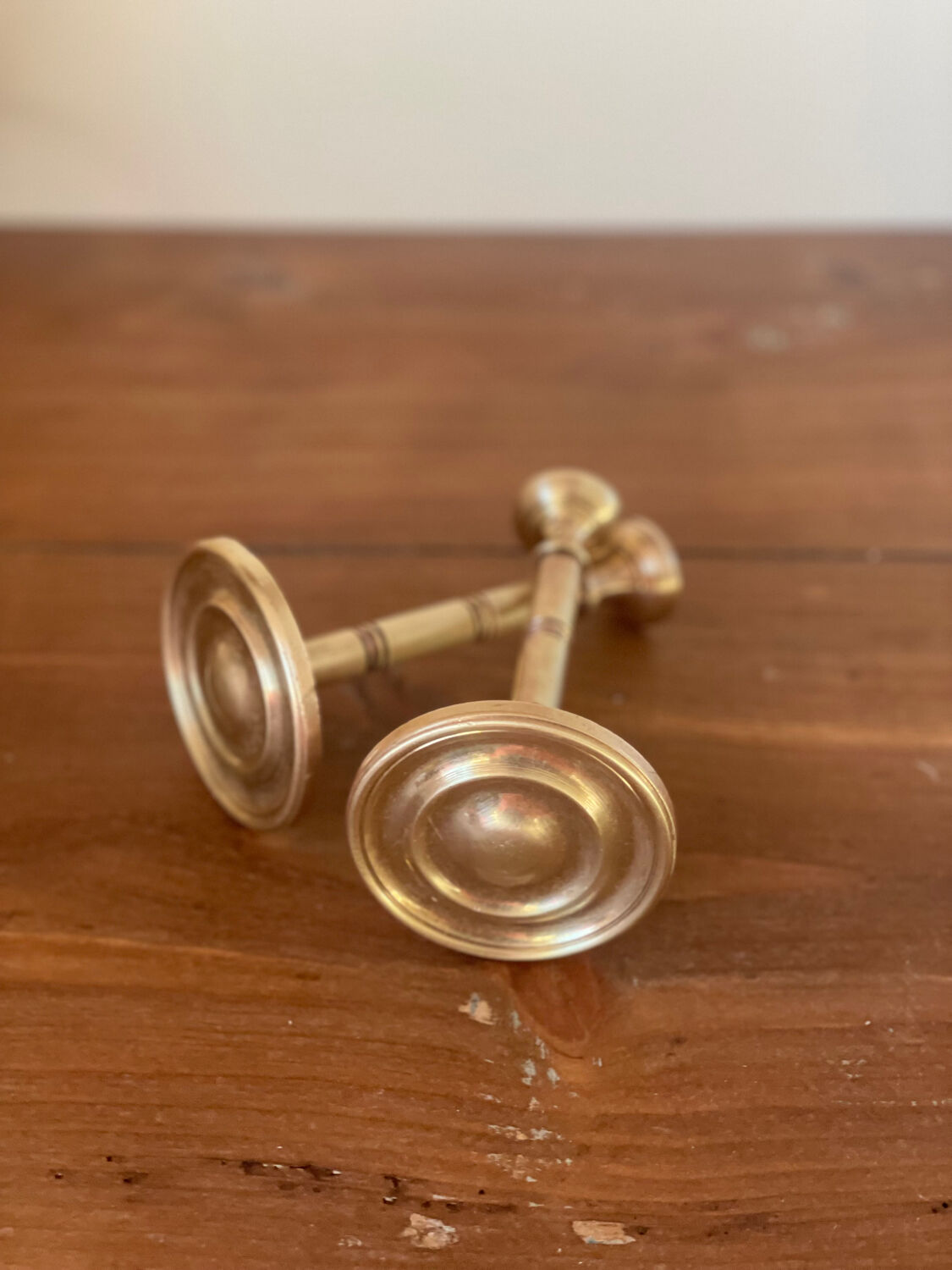 2 golden brass curtain tiebacks