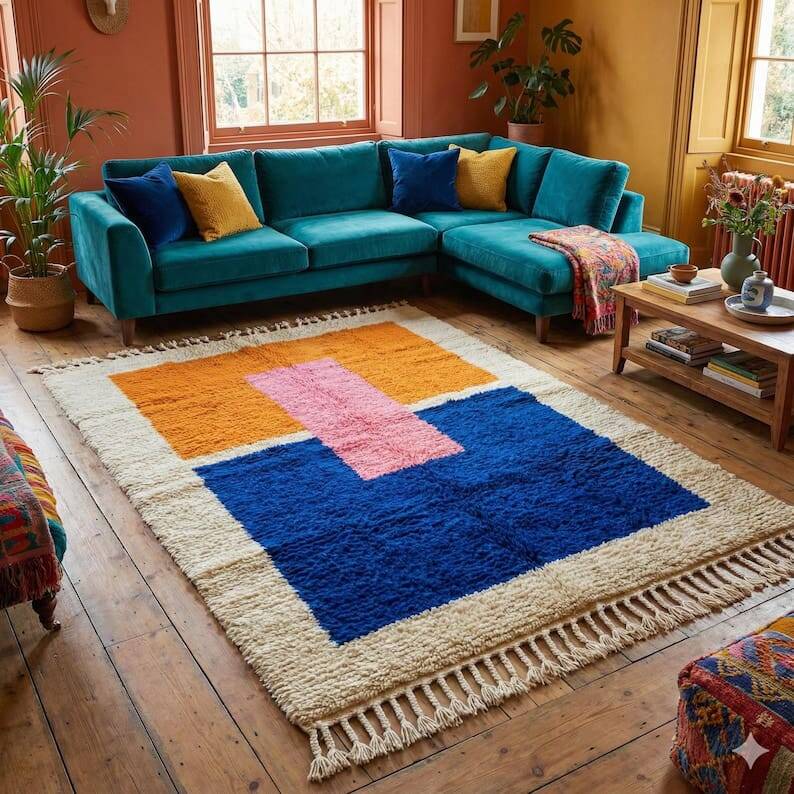 Handmade pure wool rug with colourful patterns 1.5/3.5 m