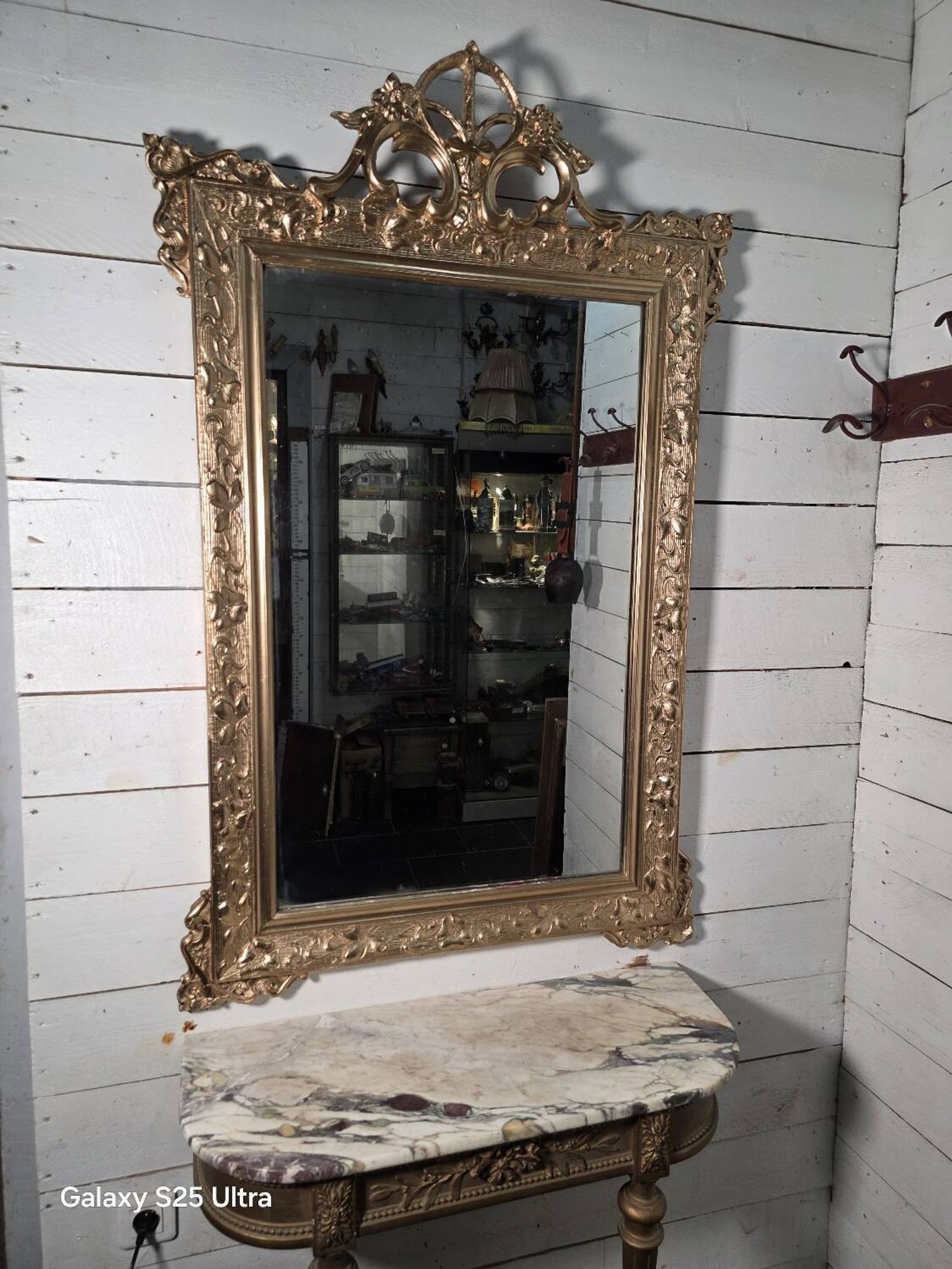 Antique Art Nouveau gilded mirror, 138cm