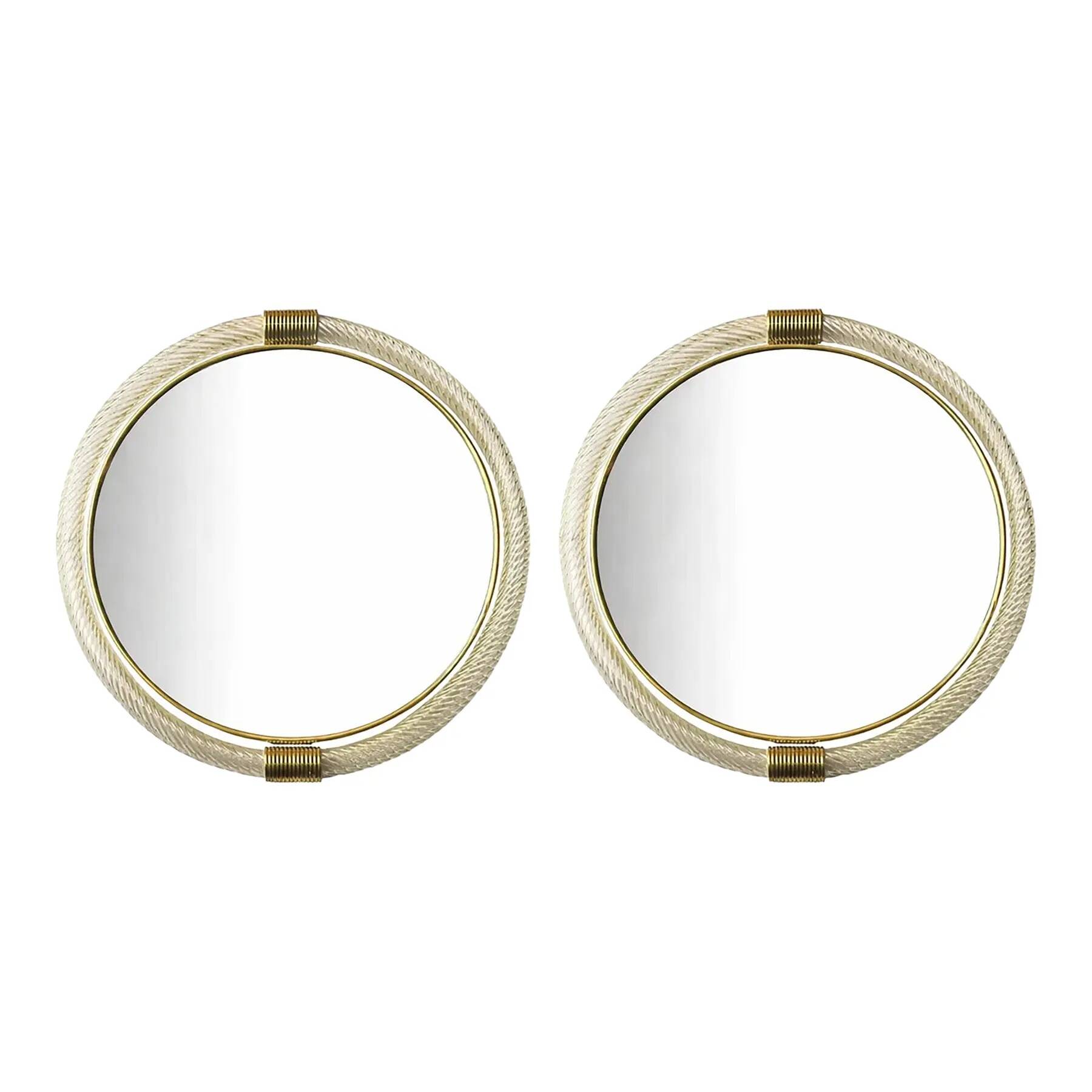 Pair of Venetian “Torciglione” Murano Glass Wall Mirrors with Gold Leaf Detail