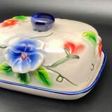 Ceramic butter dish with colored flowers