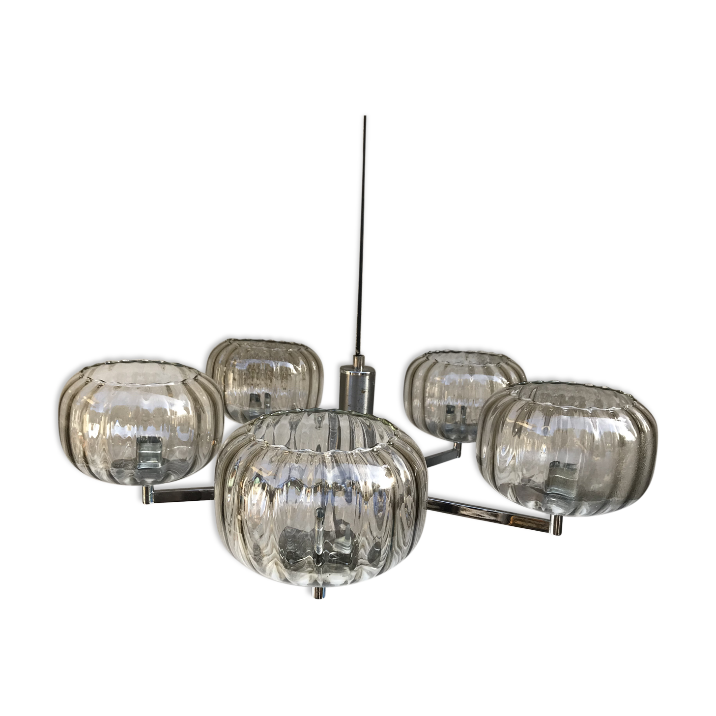Chandelier 5 arm chromed metal old  70s vintage