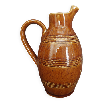 Mid-20th century brown glazed stoneware wine pitcher