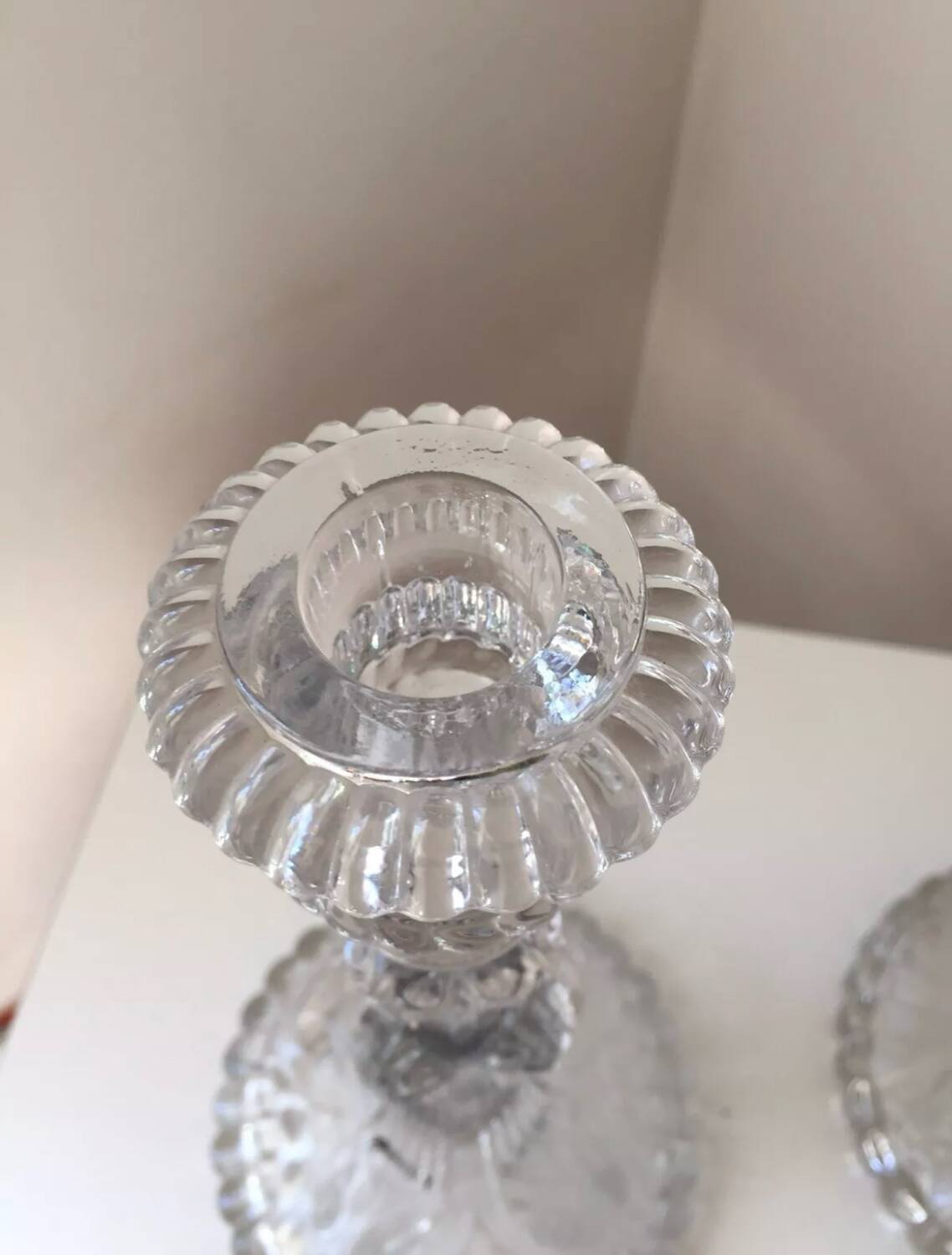 Antique pair of Portieux crystal candlesticks, 19th century