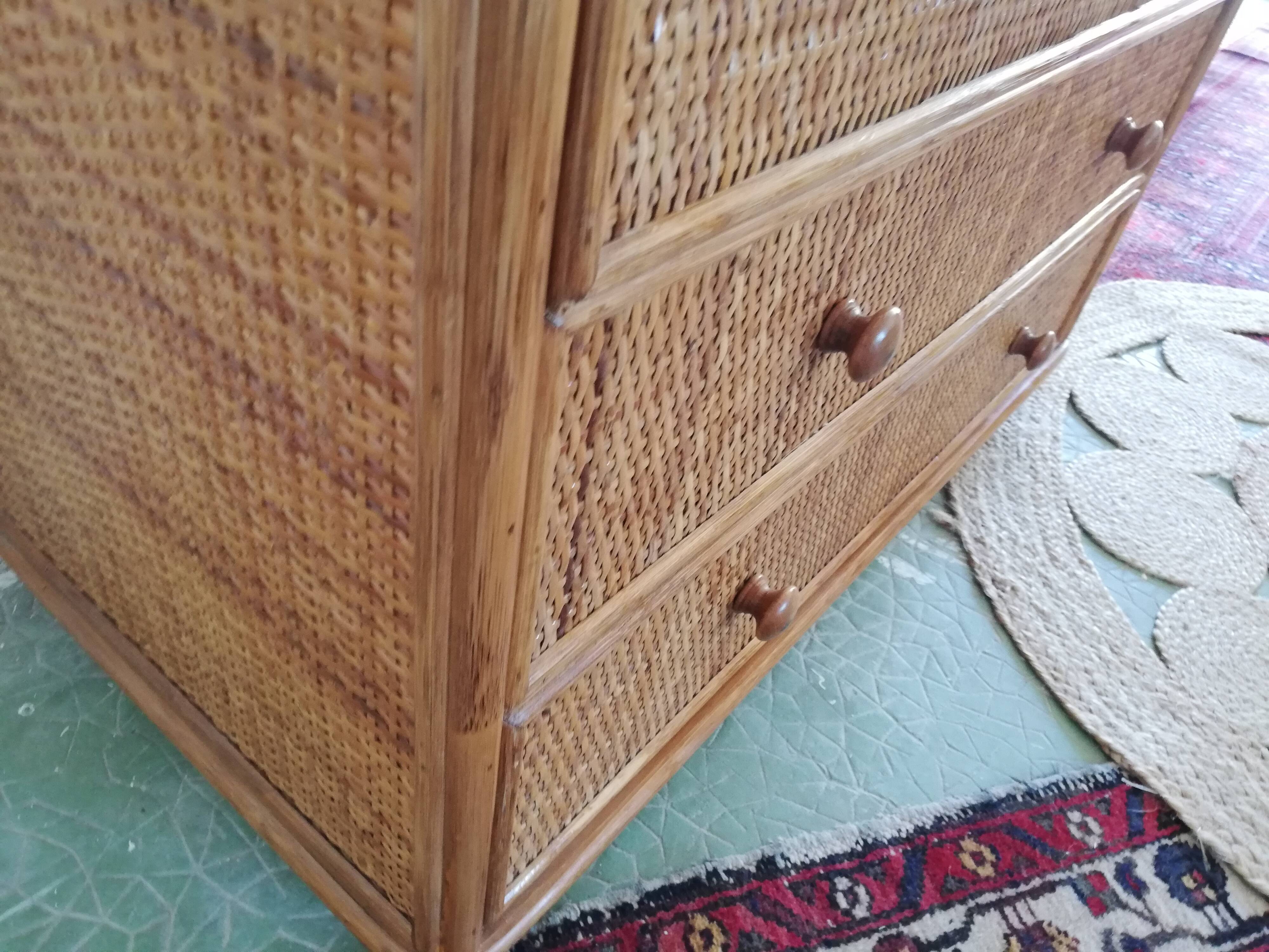 Vintage rattan chest of drawers