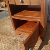 Antique bedside table in solid oak with a marble top.