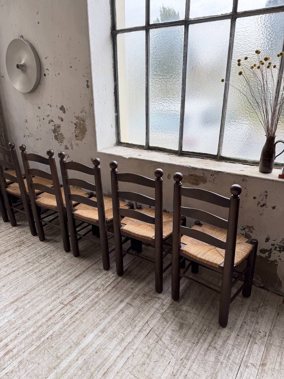 Straw chairs oak 1940s Dudouyt