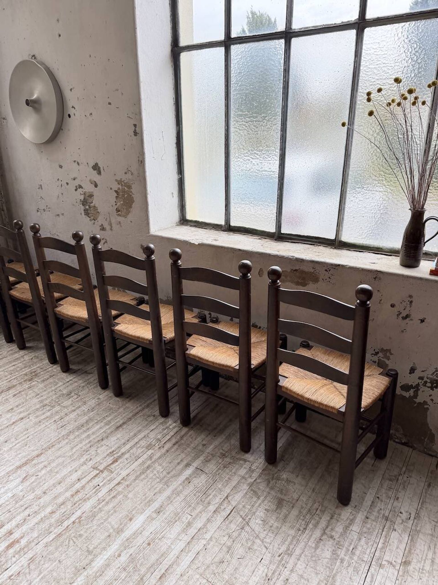 Straw chairs oak 1940s Dudouyt