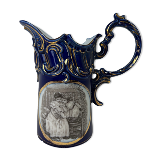 Blue and gold milk jug with children's décor