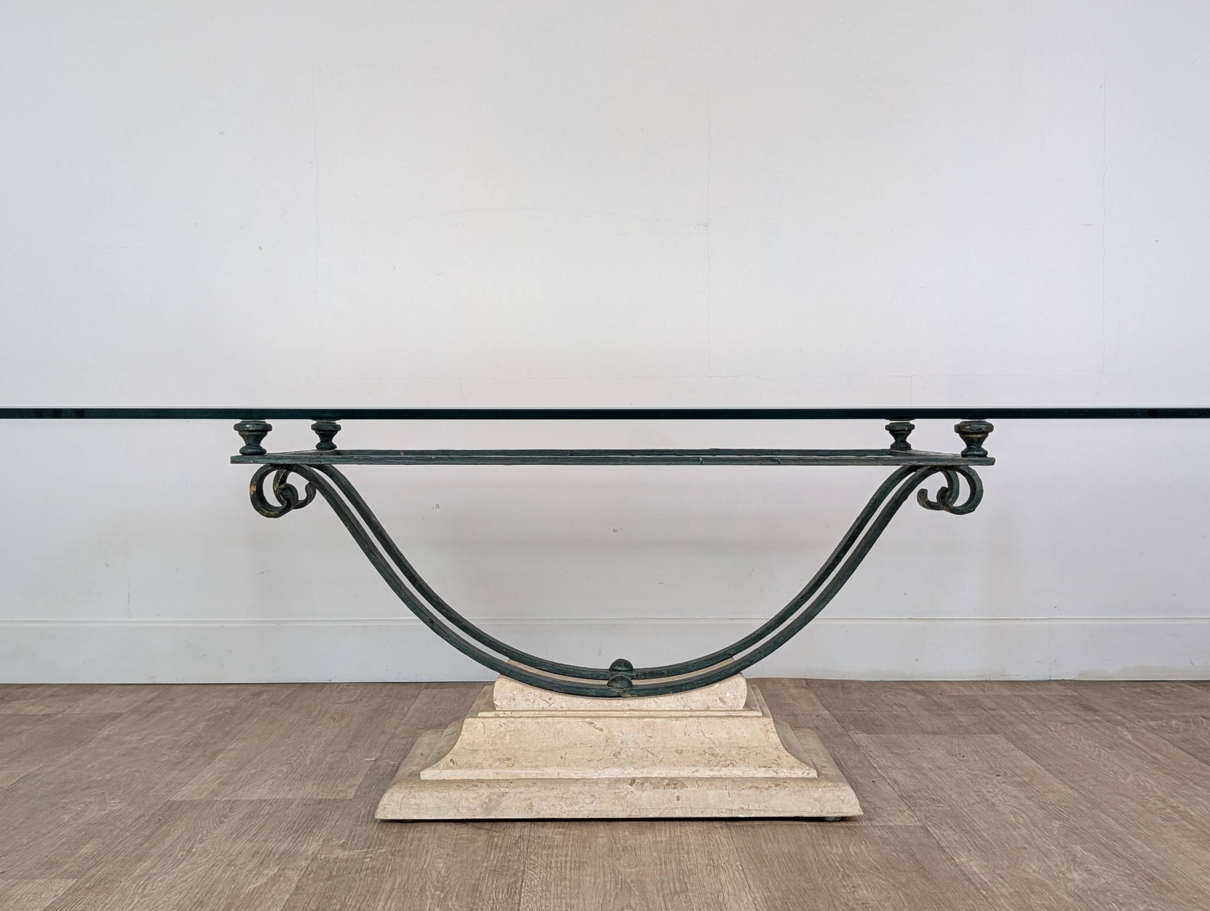 Wrought iron and glass coffee table