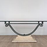 Wrought iron and glass coffee table