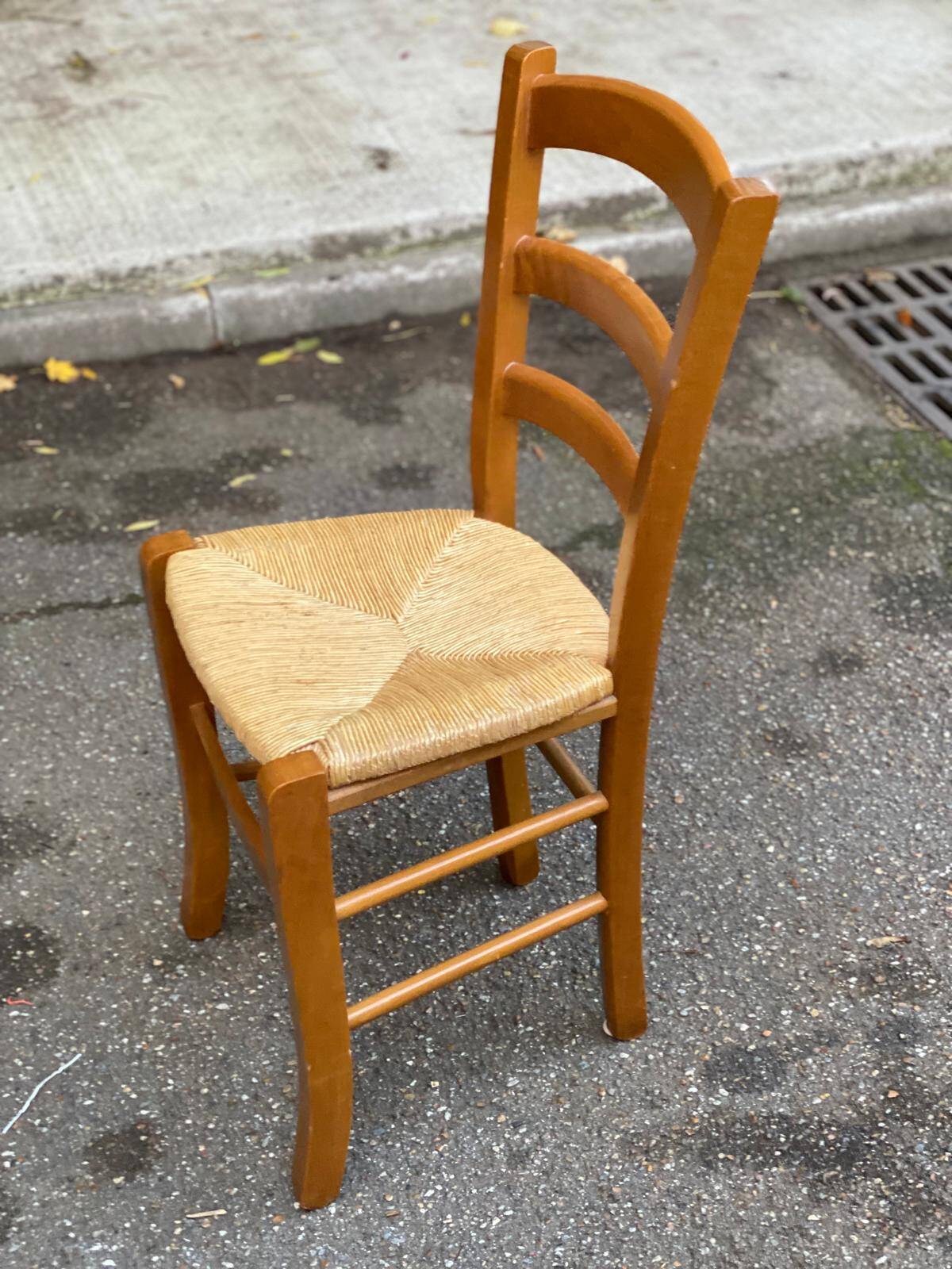 Louis Philippe solid oak and straw chair