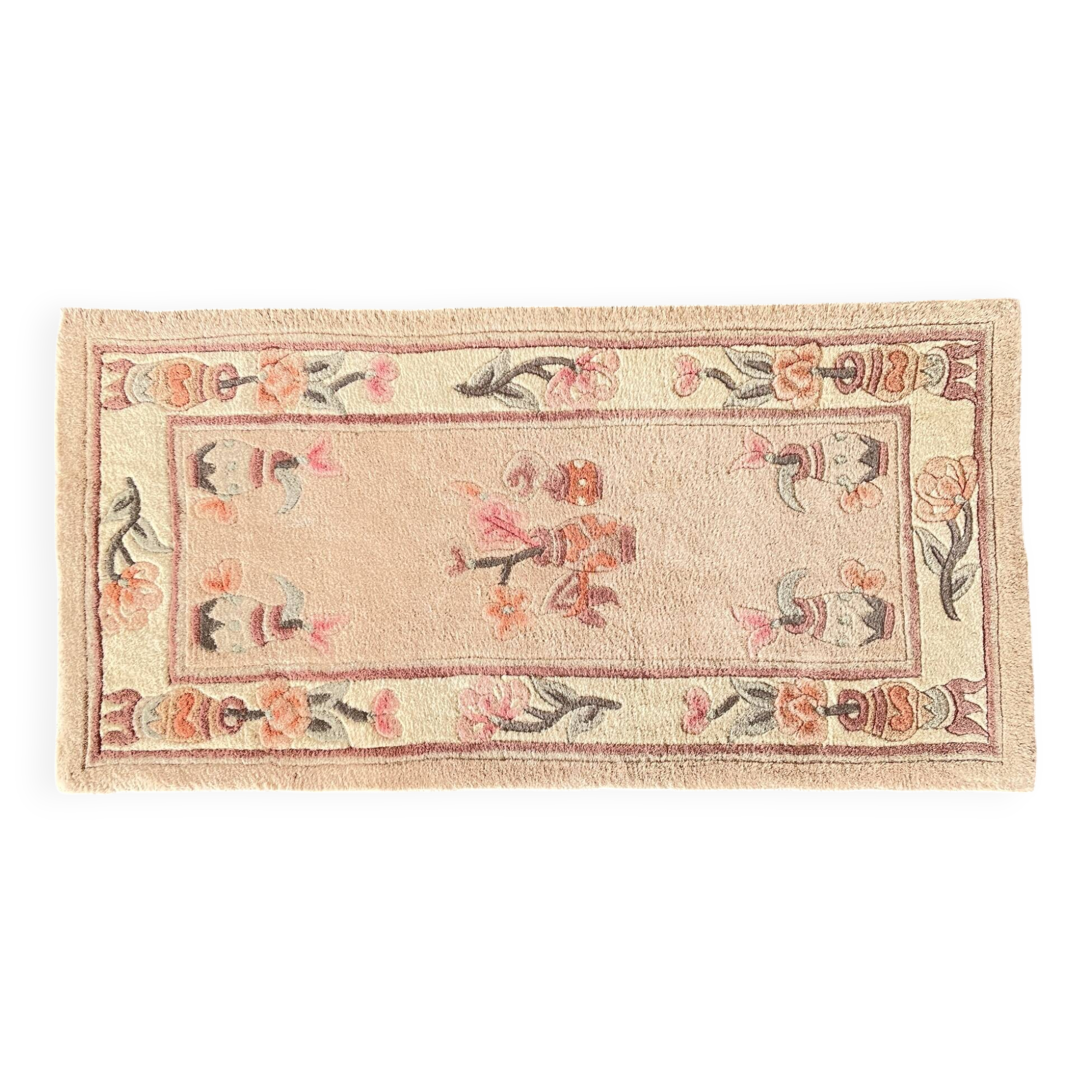 Vintage beige pink velvet rug 118 x 60cm