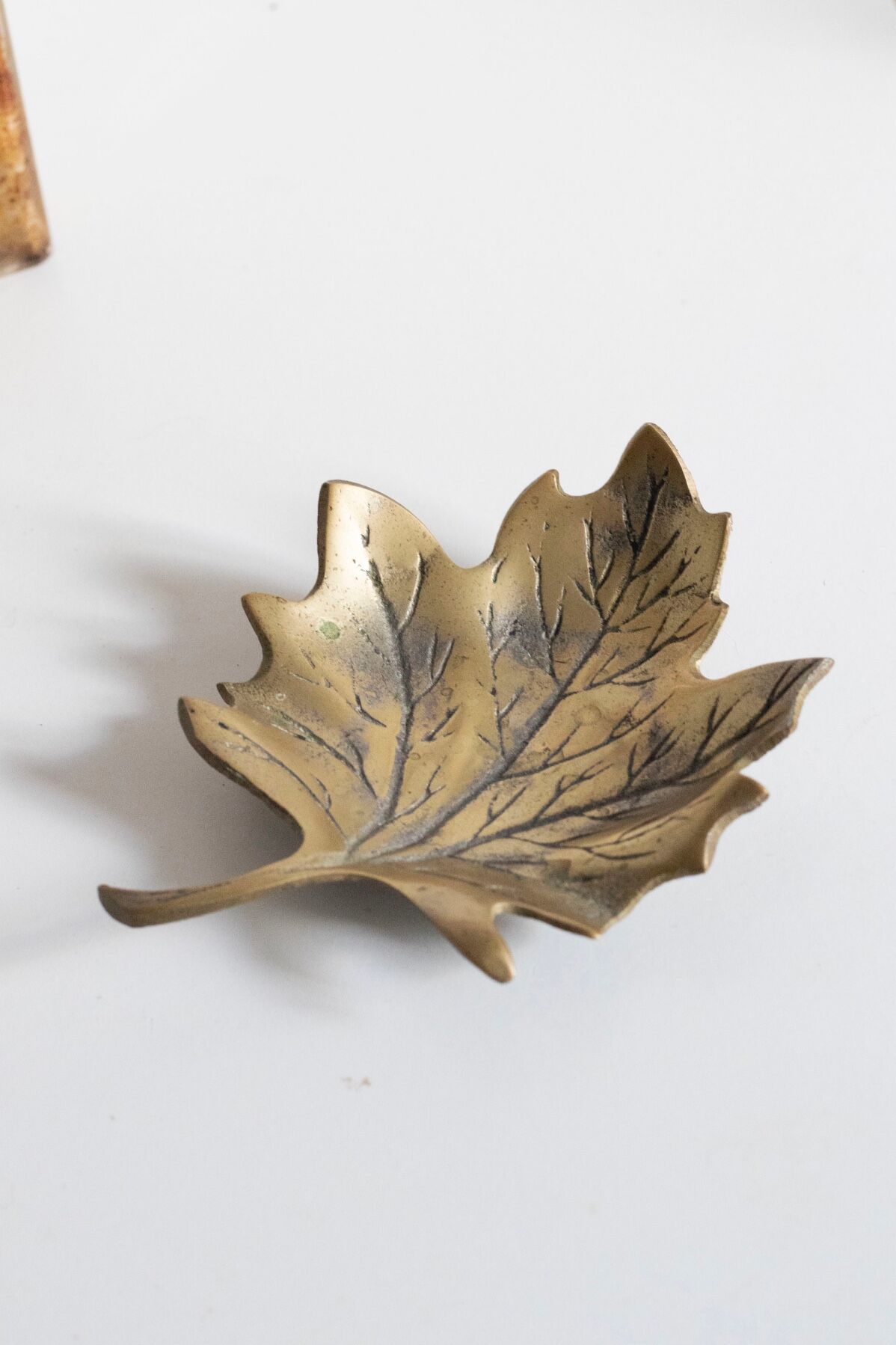 Trinket bowl vintage brass leaf