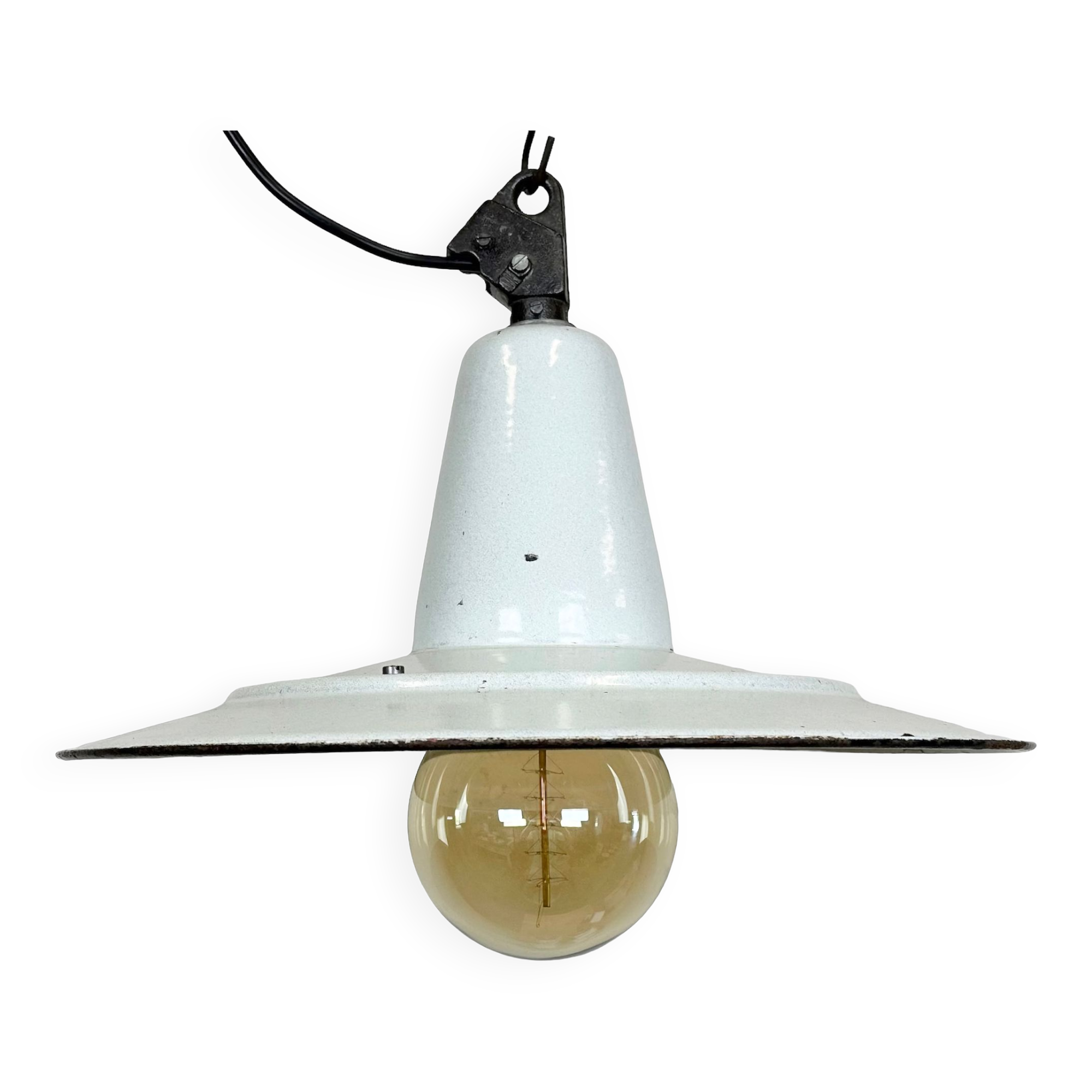 Industrial White Enamel Factory Pendant Lamp, 1960s
