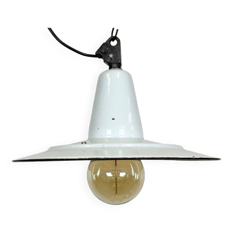 Industrial White Enamel Factory Pendant Lamp, 1960s