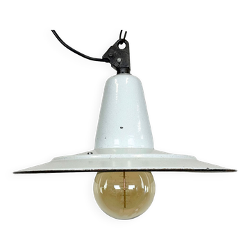 Suspension industrielle en émail blanc d’usine, années 1960