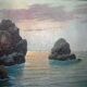 Superb seaside table with crespuscule by P. Dupret with frame