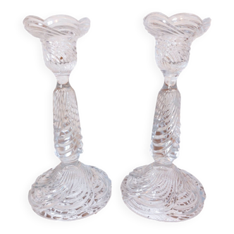 Pair of glass candlesticks from the Vallerysthal crystal factory, France