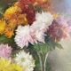 Ancient painting, dead nature with dahlias, signed, dated, late 19th century