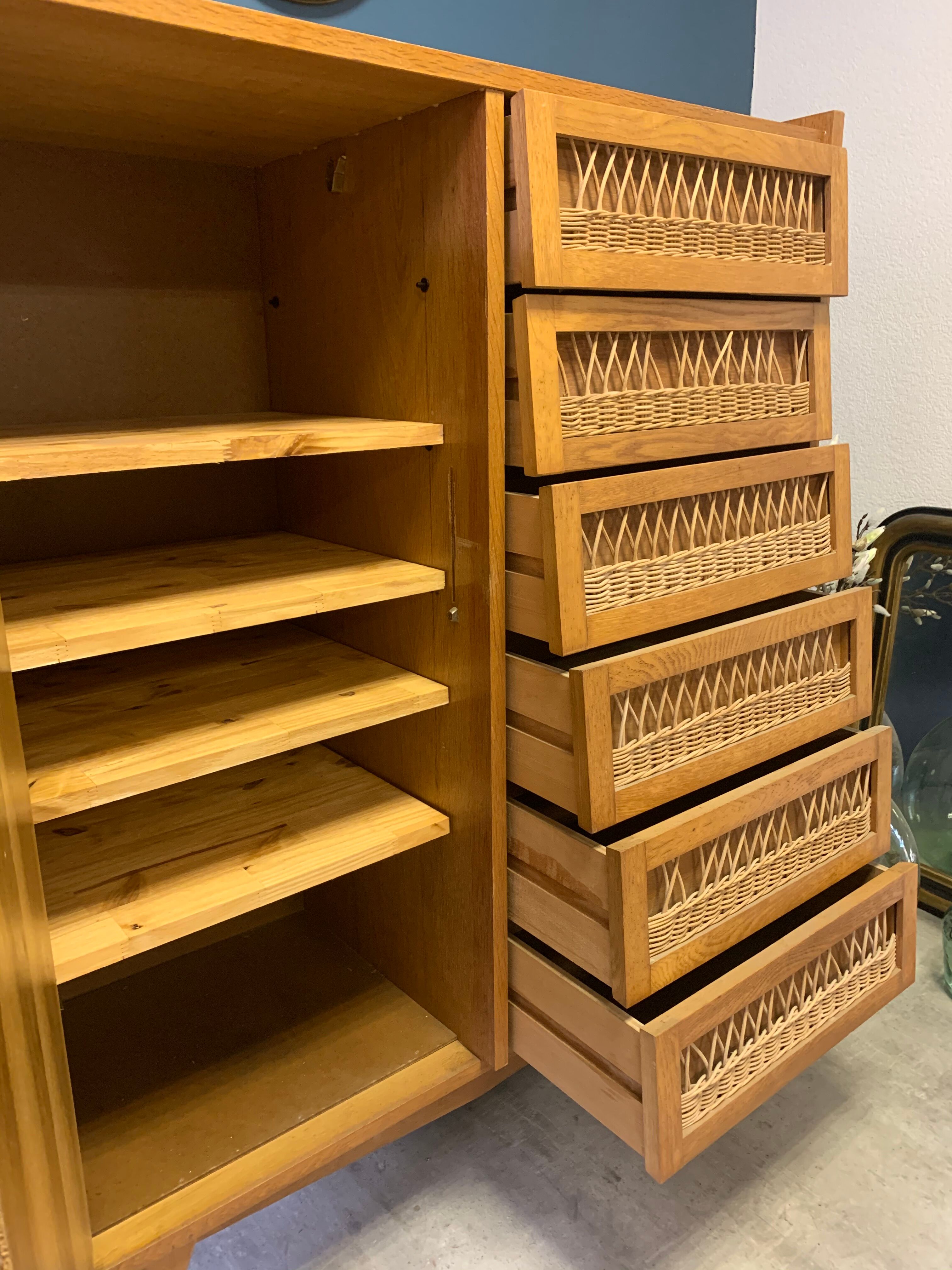 Vintage wood/wicker cabinet