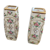 Pair of vases in enamelled and gilded crystal Rose motifs