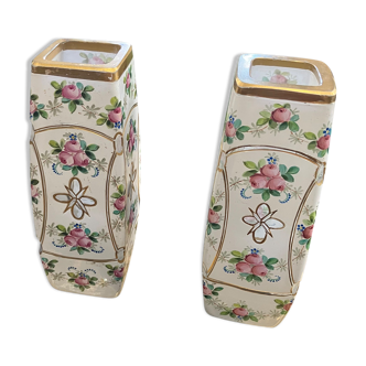 Pair of vases in enamelled and gilded crystal Rose motifs