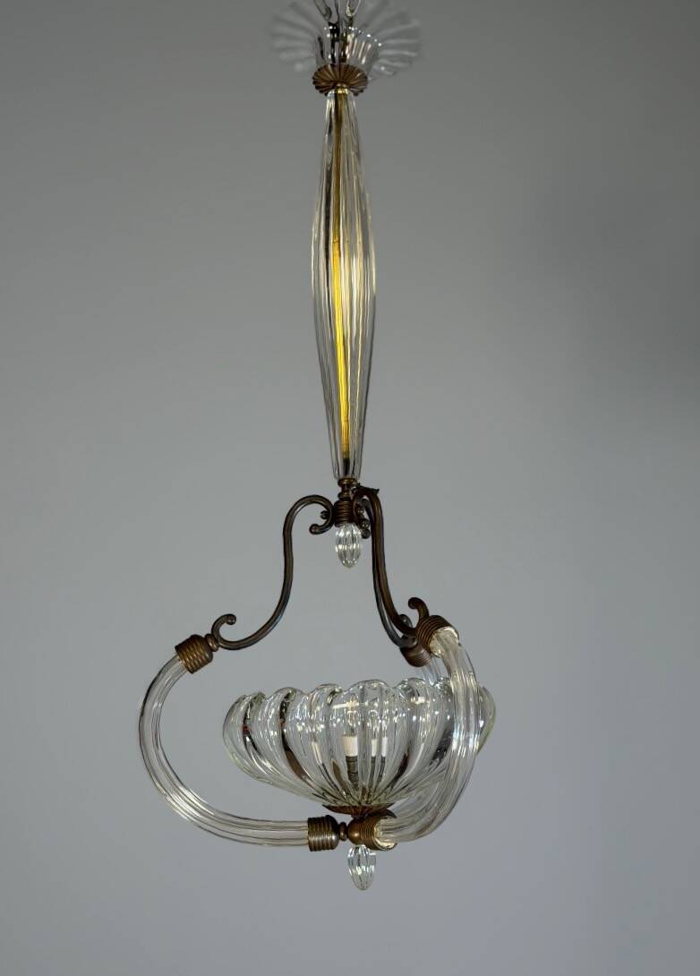 Lustre vénitien en verre de Murano et laiton, vers 1950