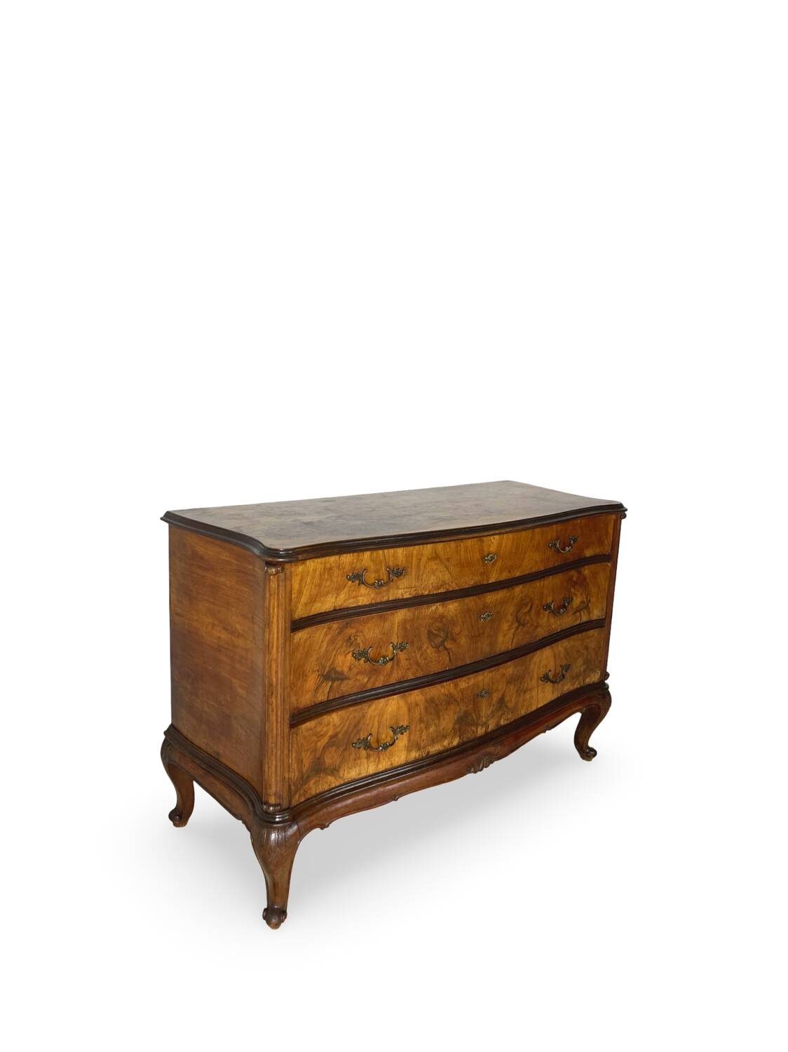 Italian art deco burl walnut chest of drawers, 1940s/50s