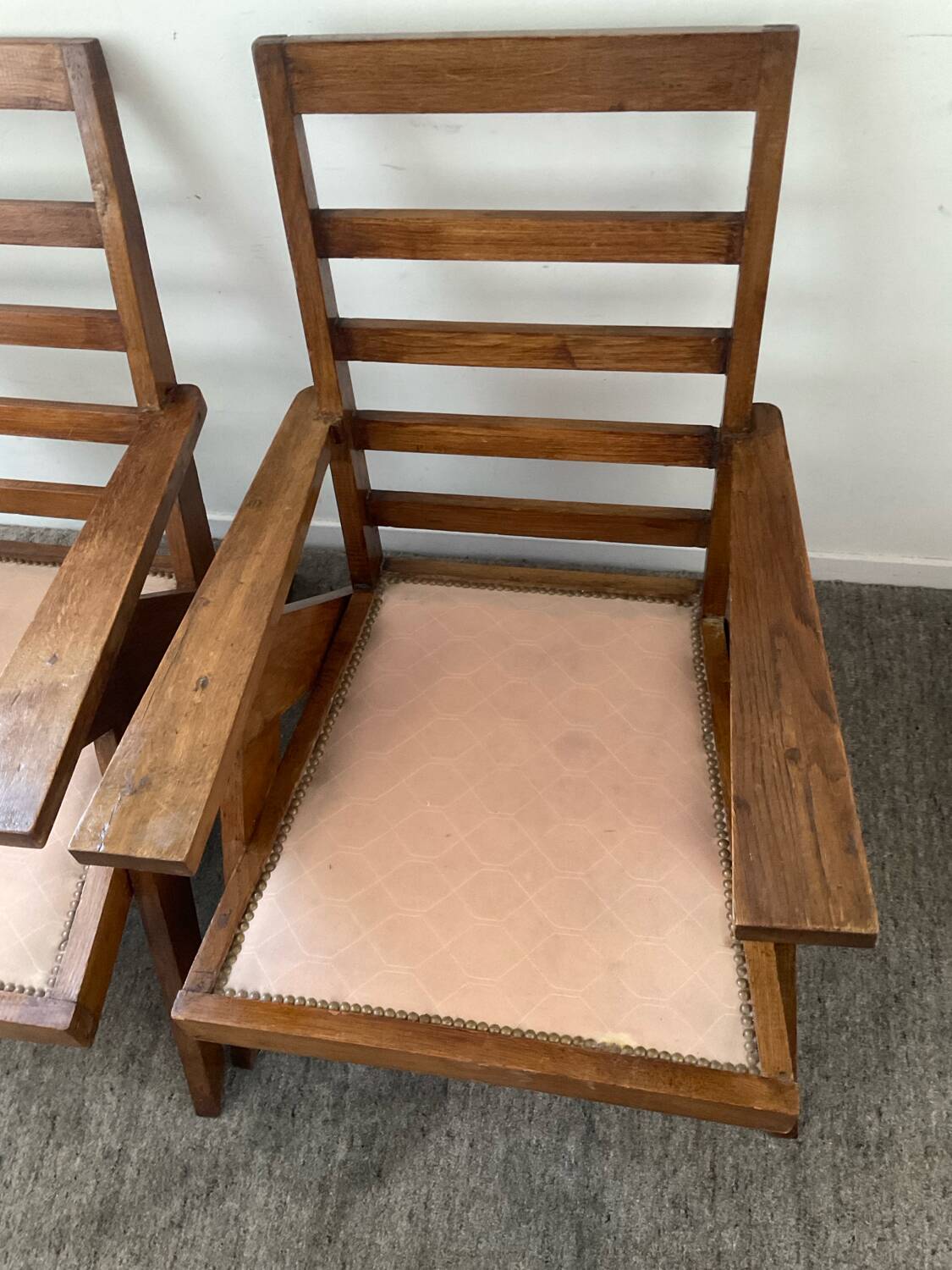 Pair of compass-legged armchairs, 1960s