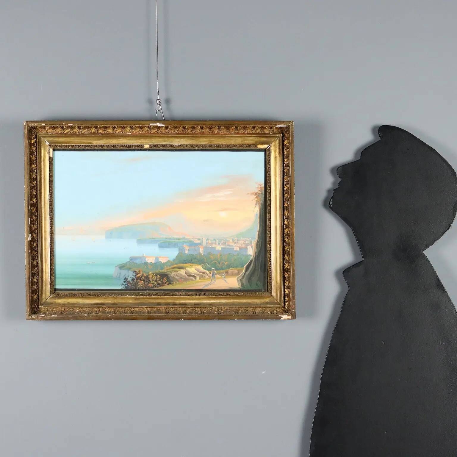 Peinture ancienne gouache avec vue sur Sorrente XIXe siècle