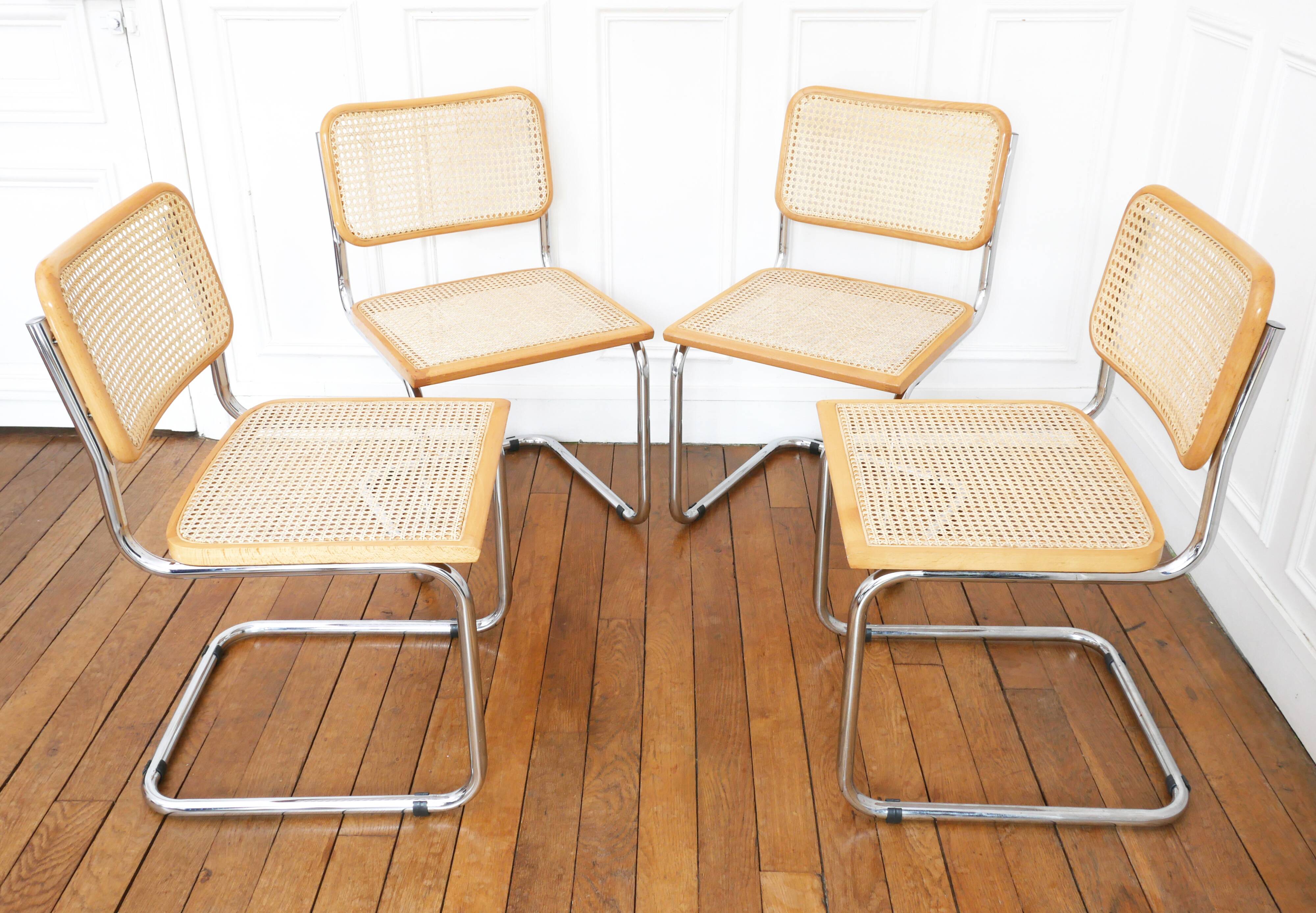 4 Cesca B32 Breuer chairs made in Italy - re-caned seats.
