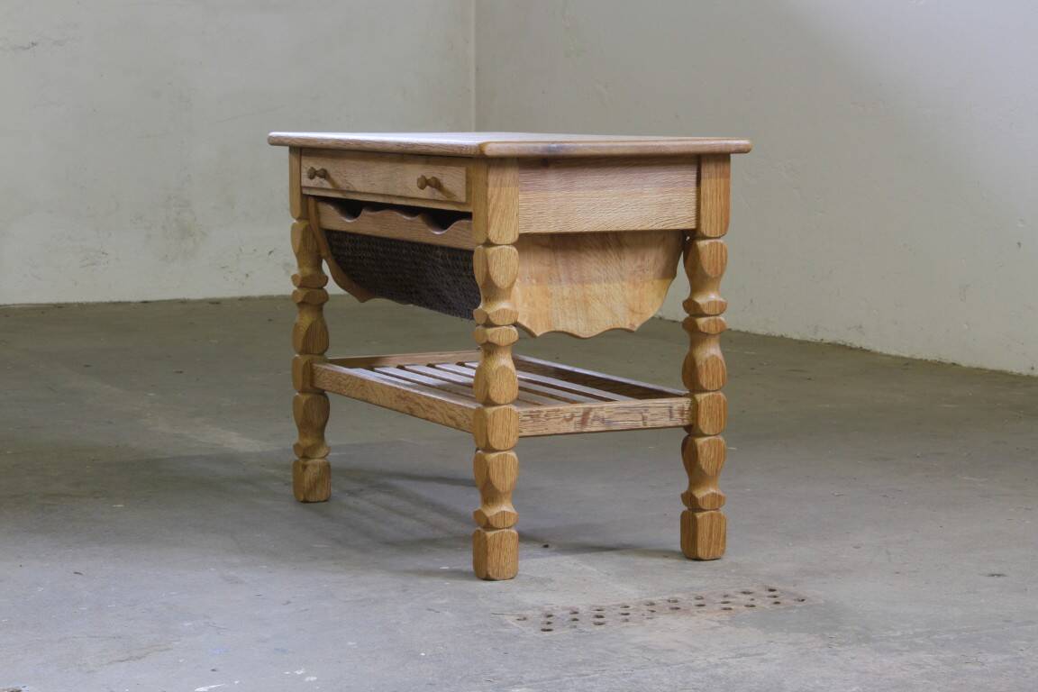 Vintage 1960s Danish oak coffee table, brutalist mid-century, style of Kjærnulf