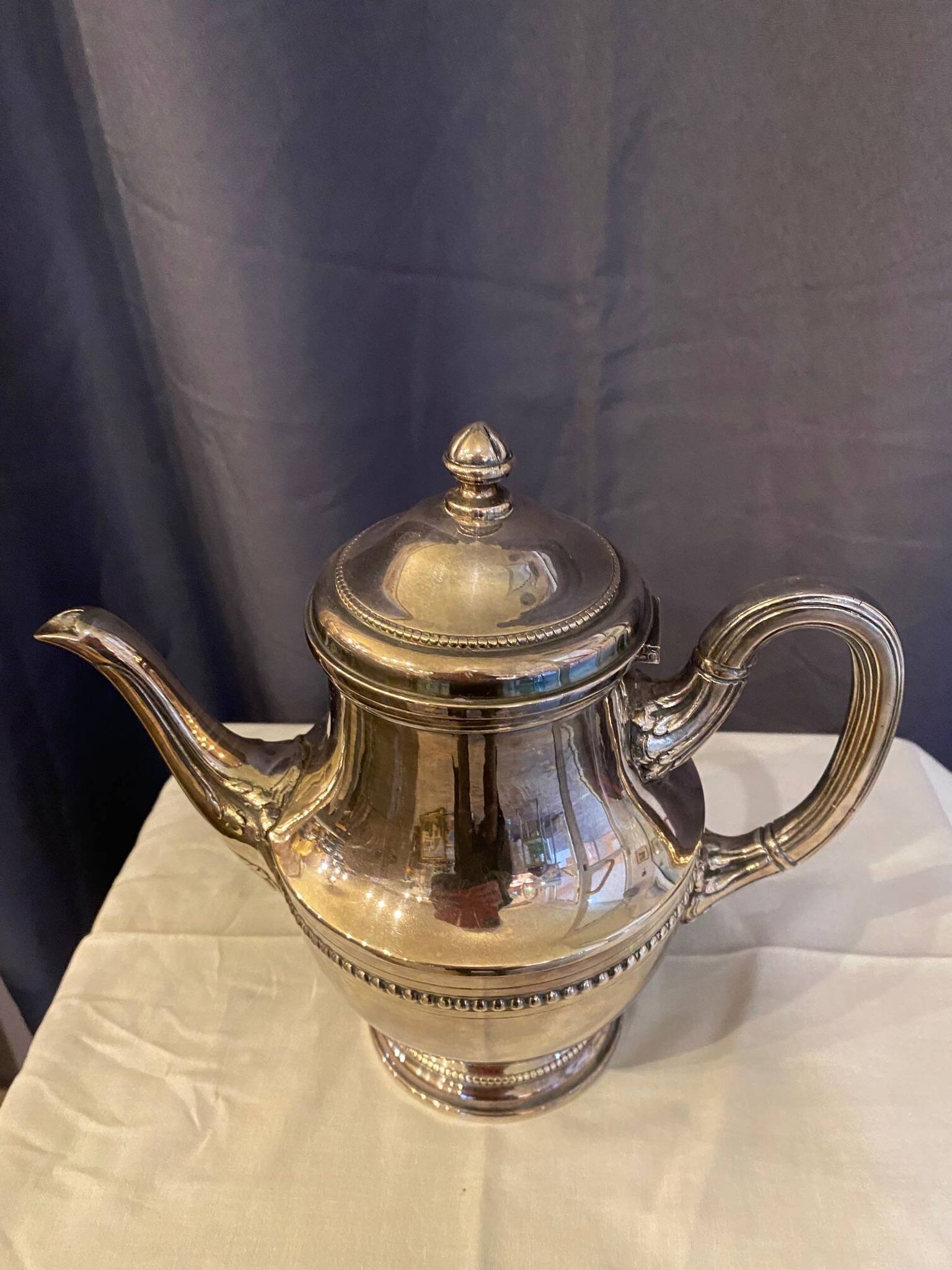 Antique 4-piece tea service silver metal louis xv style godron decor