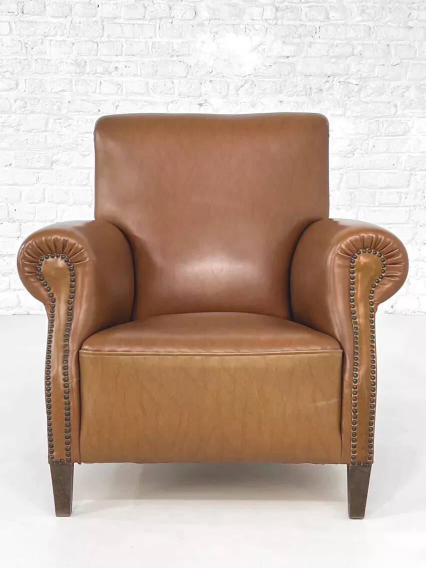 50s club armchair in imitation leather and wood