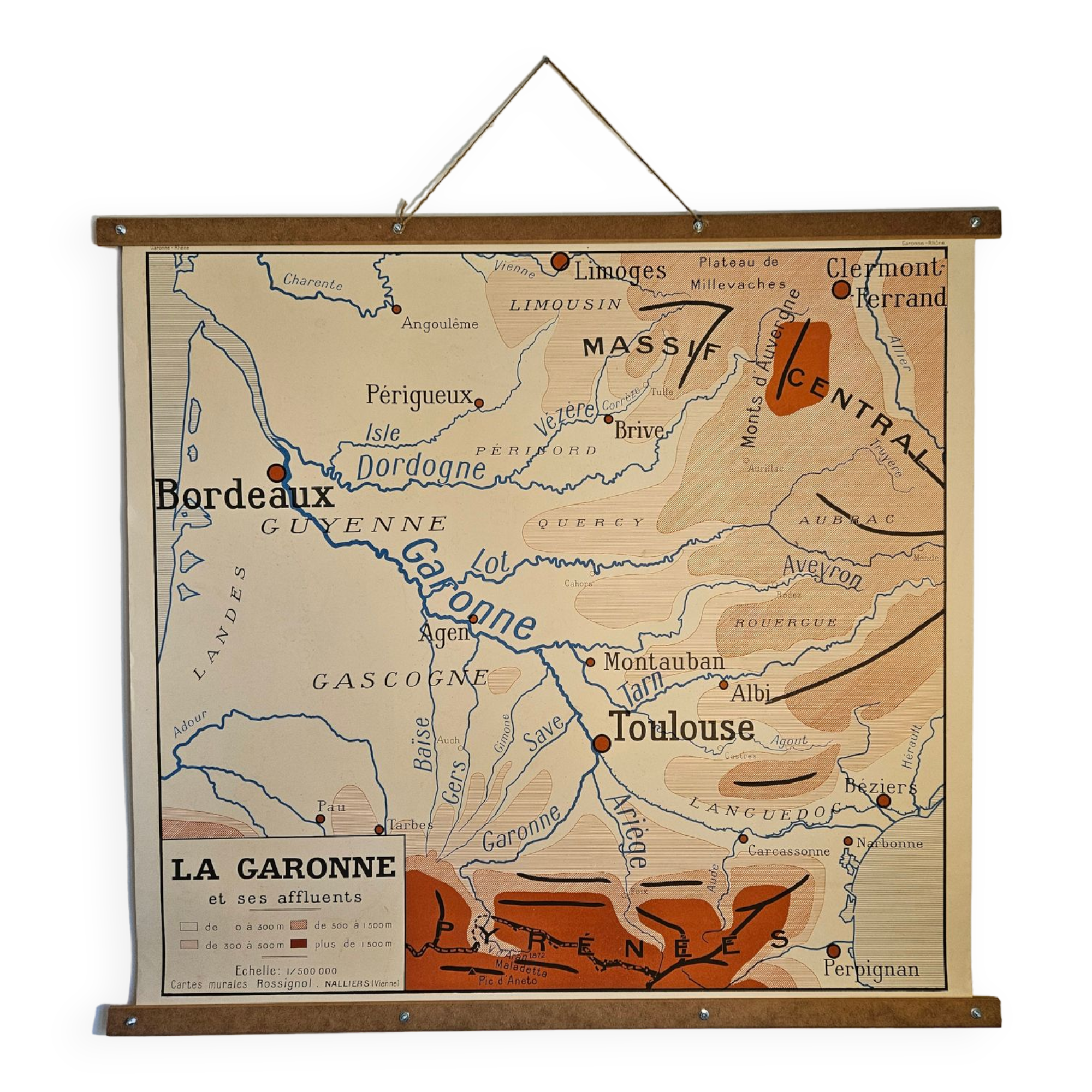 School map of ancient geography 1960 map of France the Garonne le Rhône