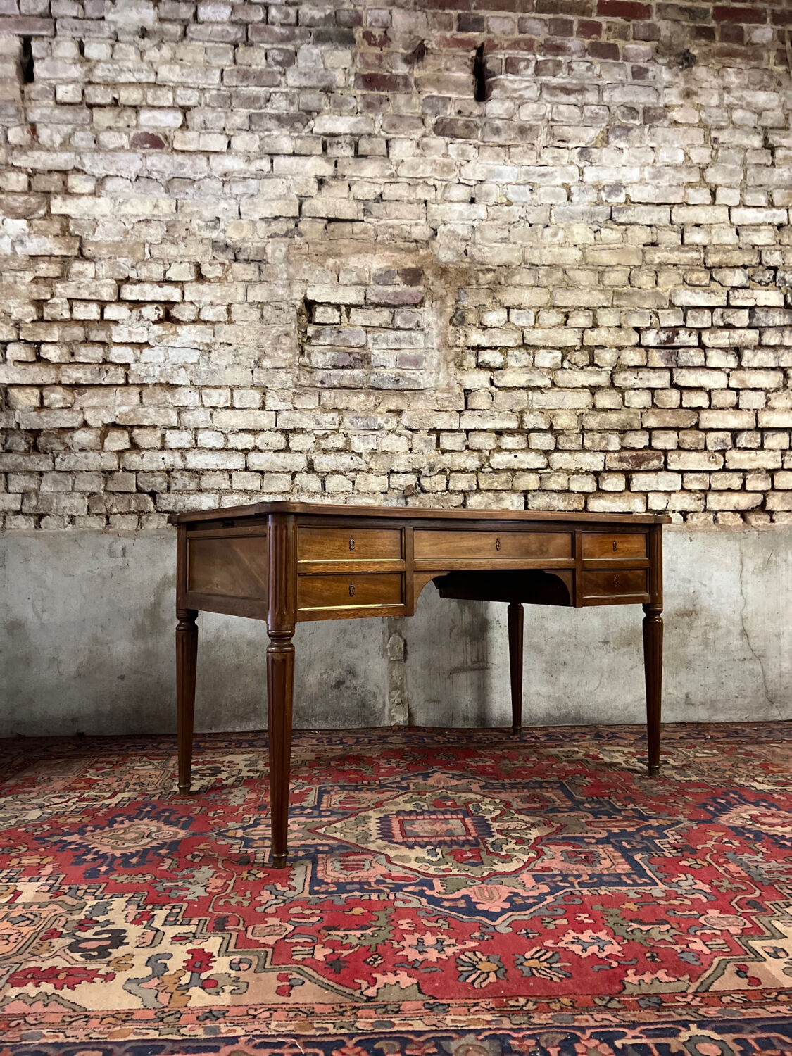 Flat mahogany desk Louis XVI XIX style Century