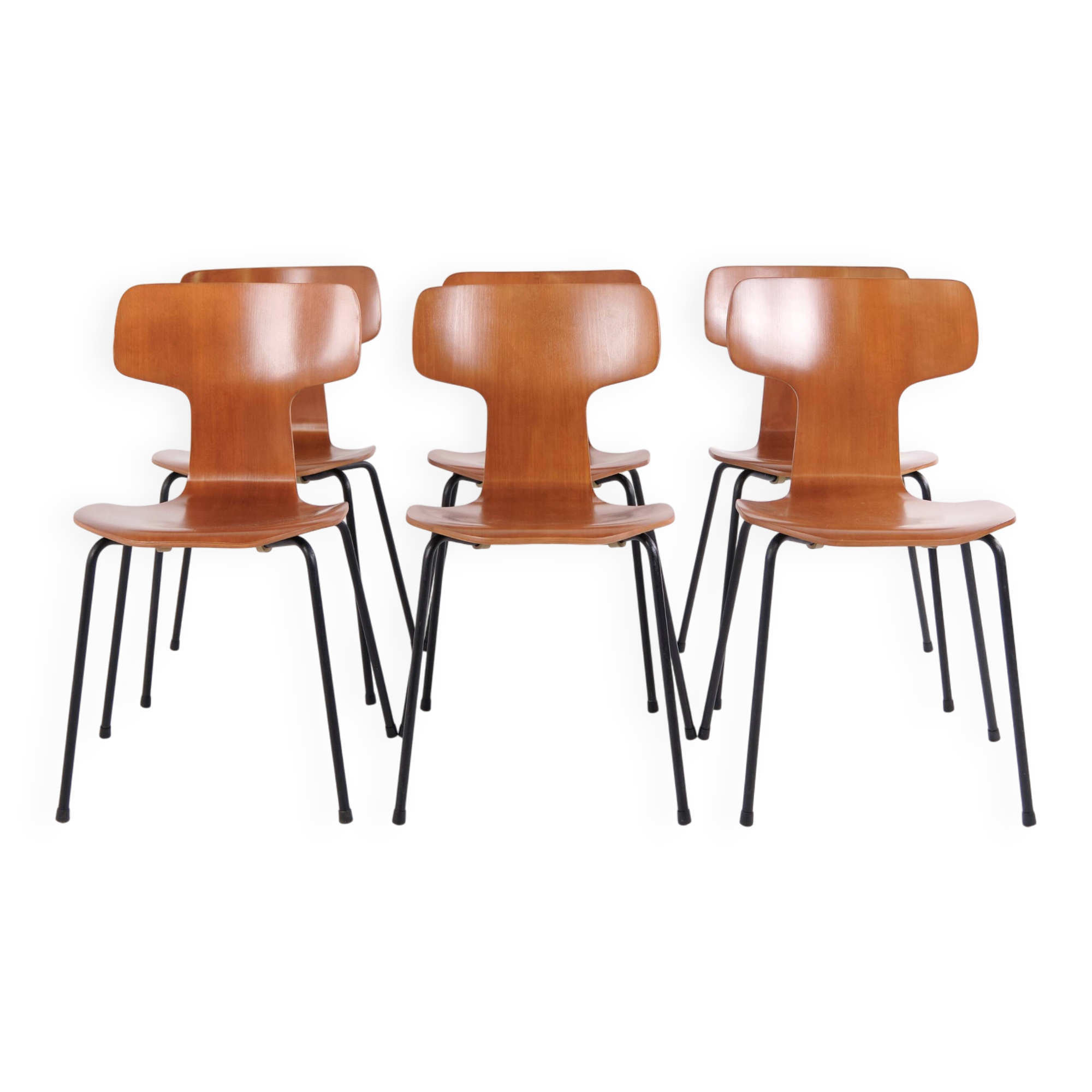 Set of 6 dining chairs – T-Chair / Hammer Chair – Model 3103 – Fritz Hansen