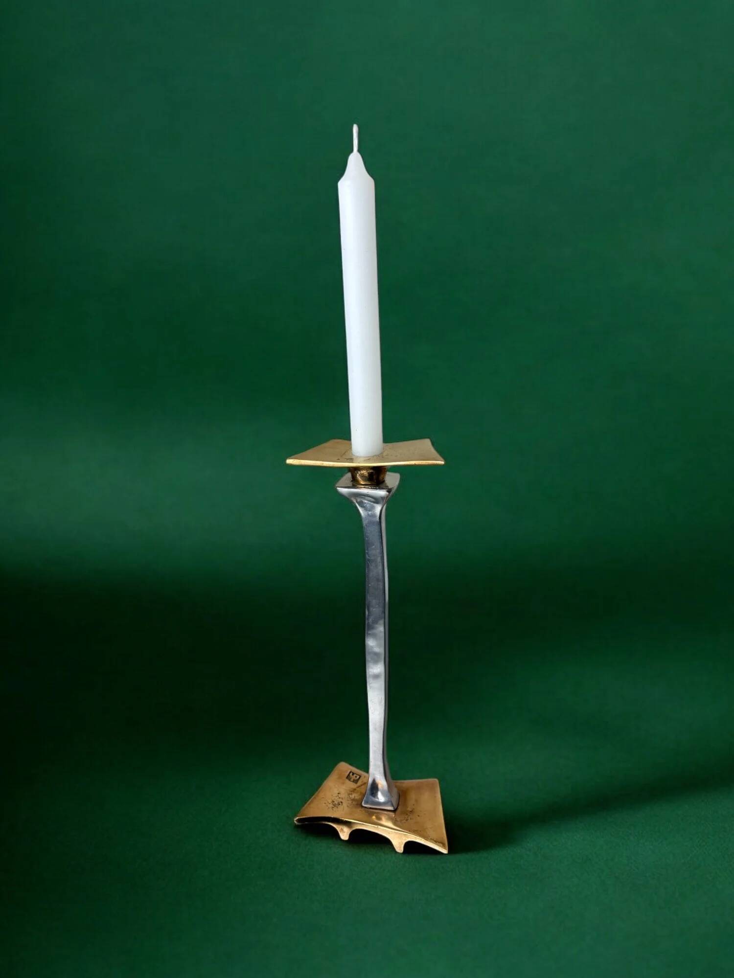 Brutalist candleholder by David Marshall, bronze and aluminium, Spain, 1970s