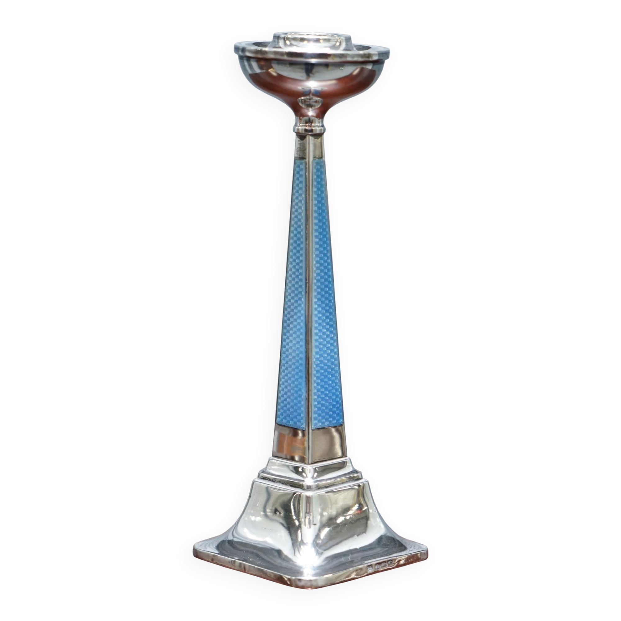 Pair of sterling silver and enamel candlesticks 1927 by Charles Green & Co.
