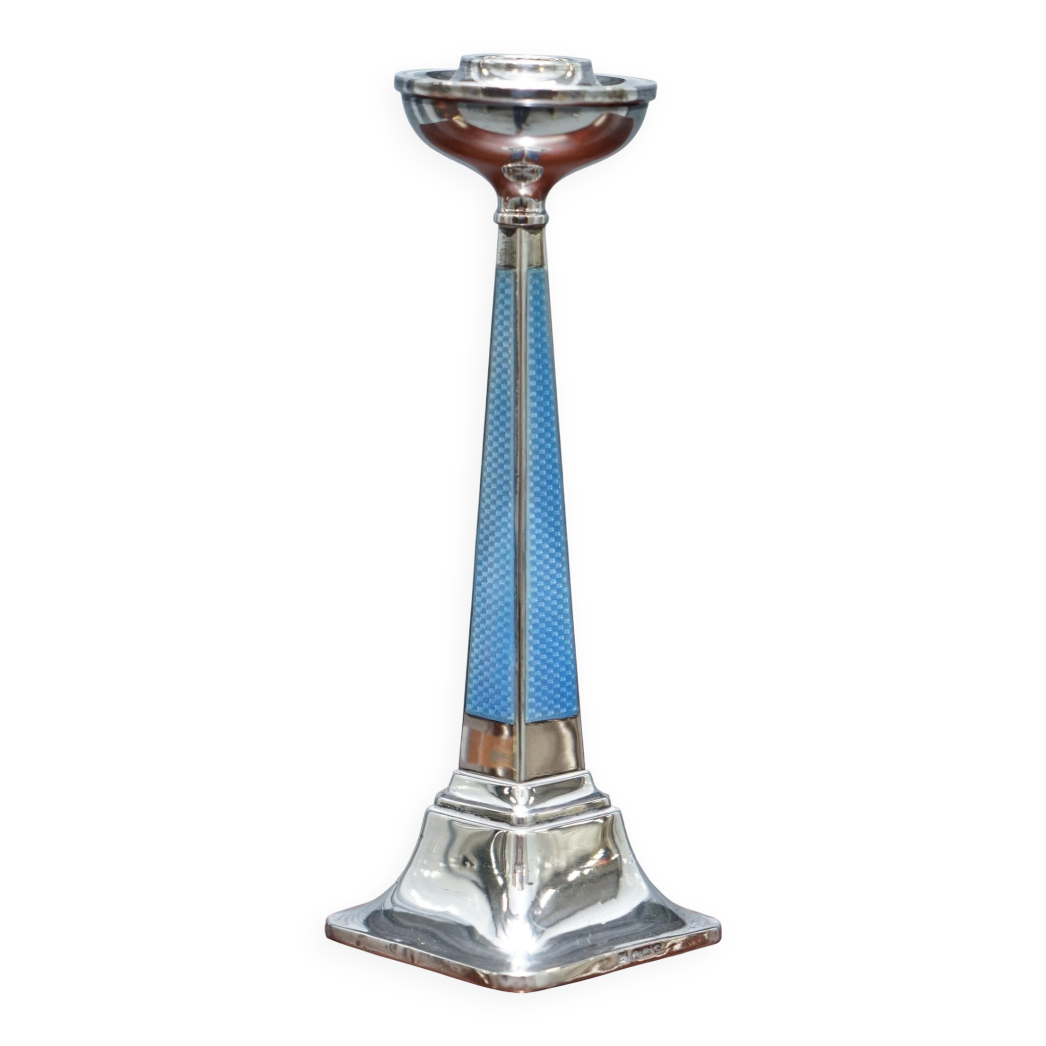 Pair of sterling silver and enamel candlesticks 1927 by Charles Green & Co.