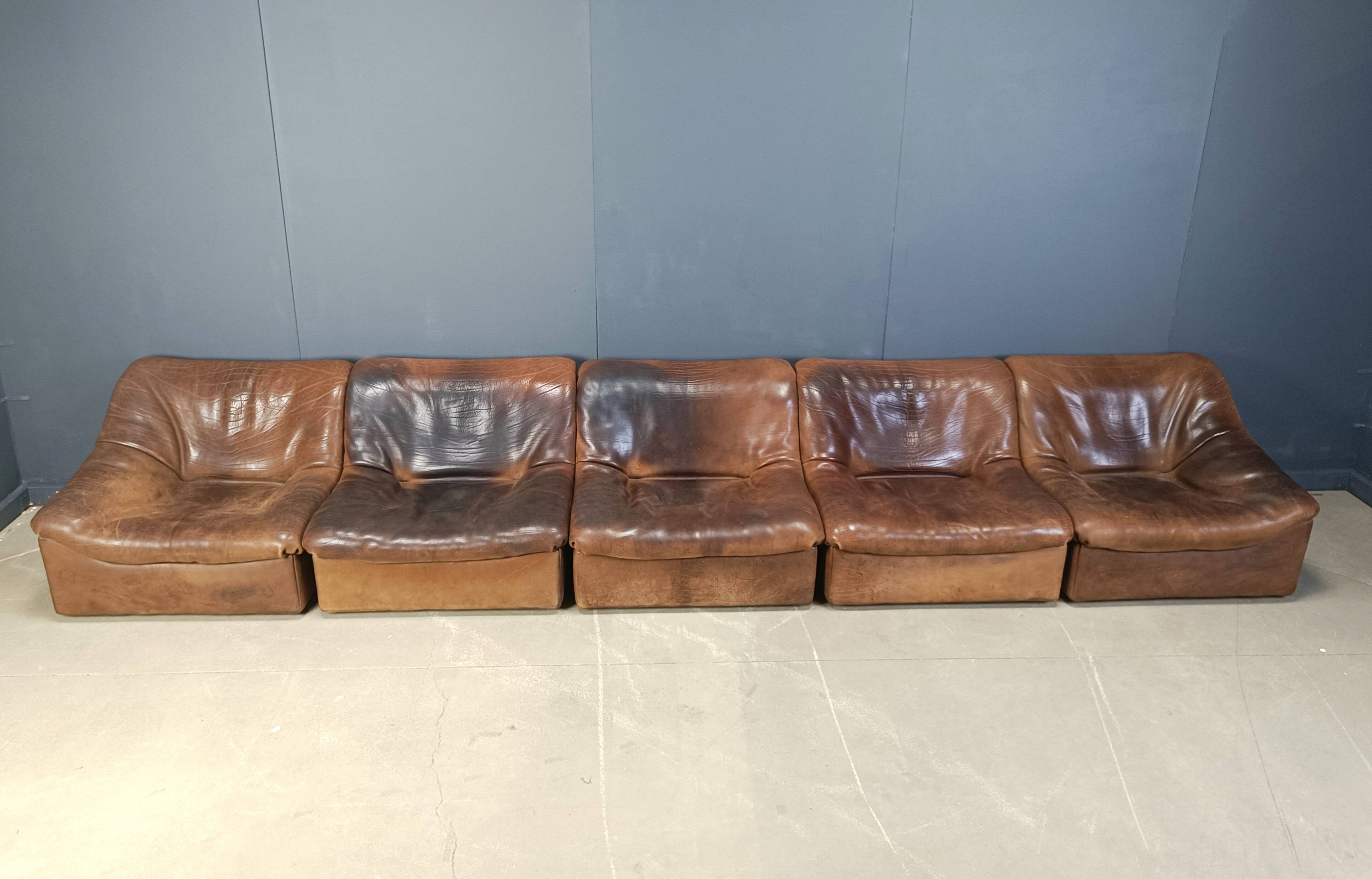 Vintage 5 pc leather DS46 modular sofa by De Sede, 1970s