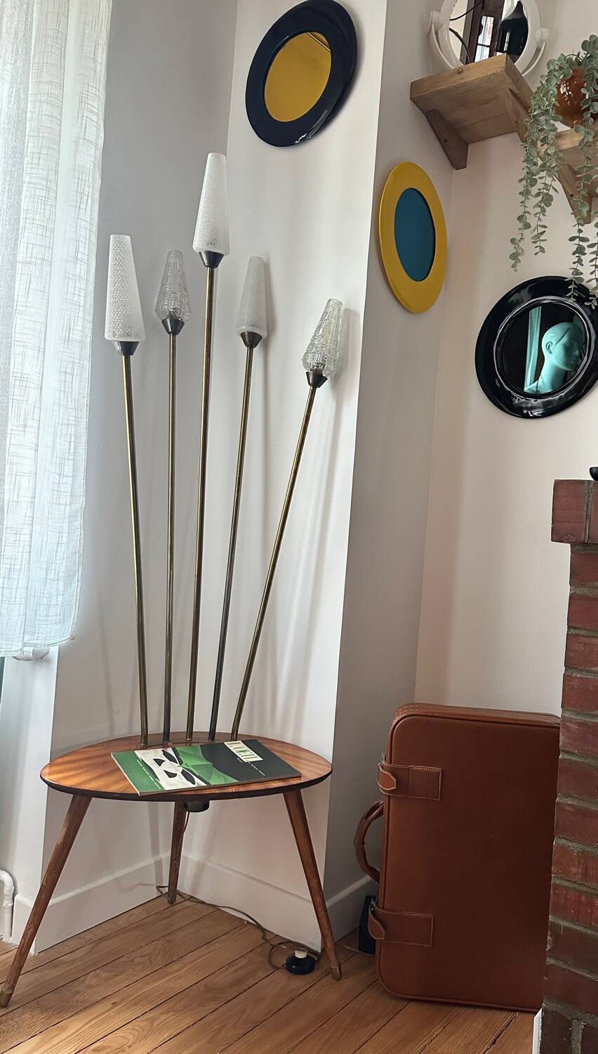 Vintage floor lamp with wooden shelf 50'