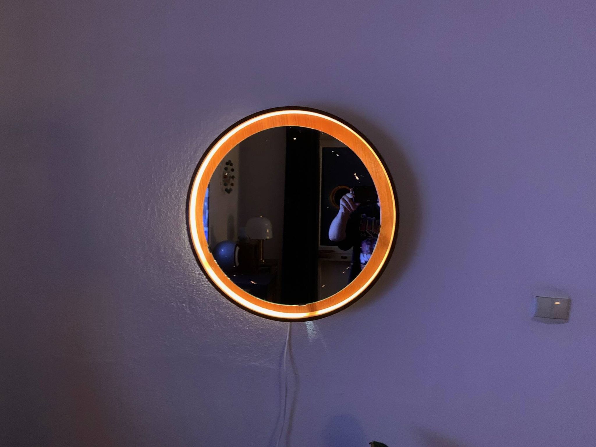 Teak, illuminated mirror, Italy, 1960s